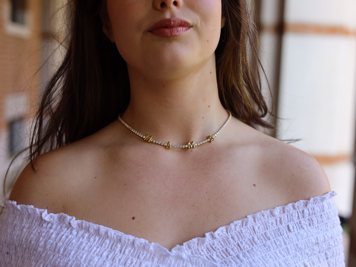 18K Gold Filled Cubic Zirconia Bead MAMA Choker