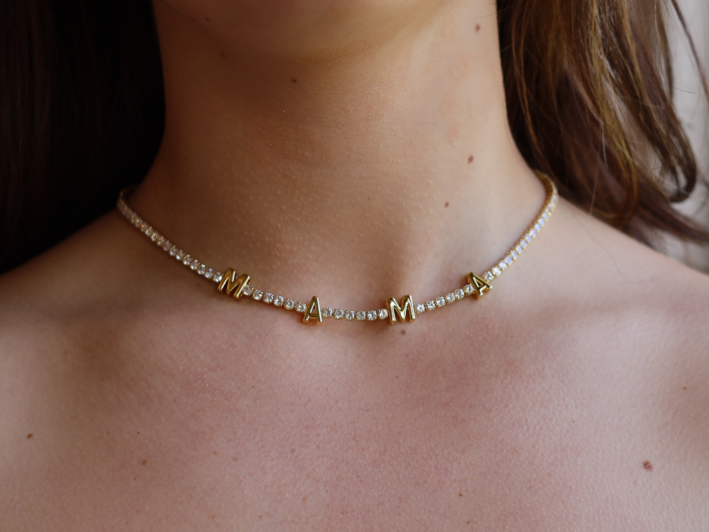 18K Gold Filled Cubic Zirconia Bead MAMA Choker