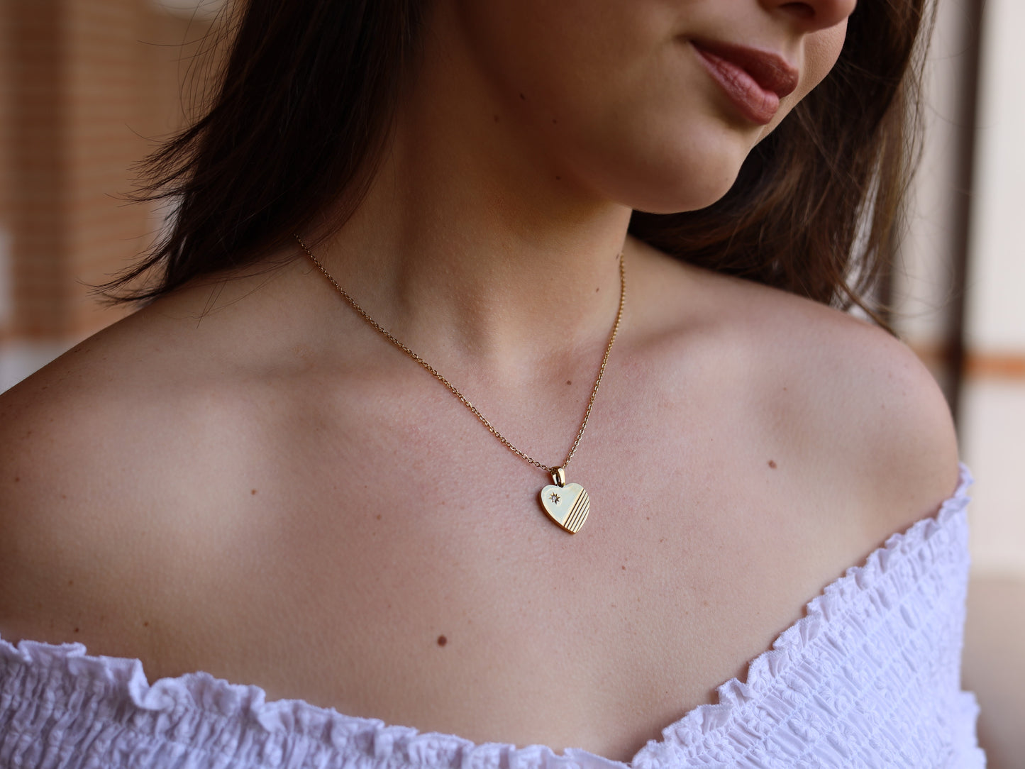 18K Gold Filled Heart with Cubic Zirconia Pendant Necklace
