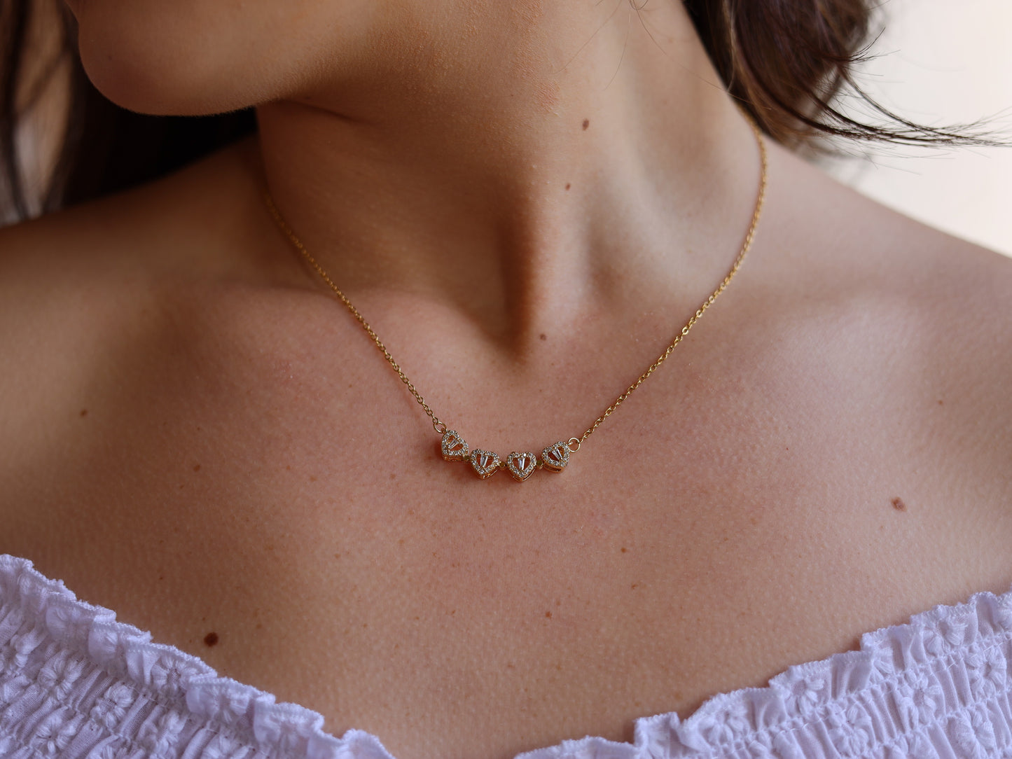 18K Gold Filled 4 Heart Leaf& Flower Necklace