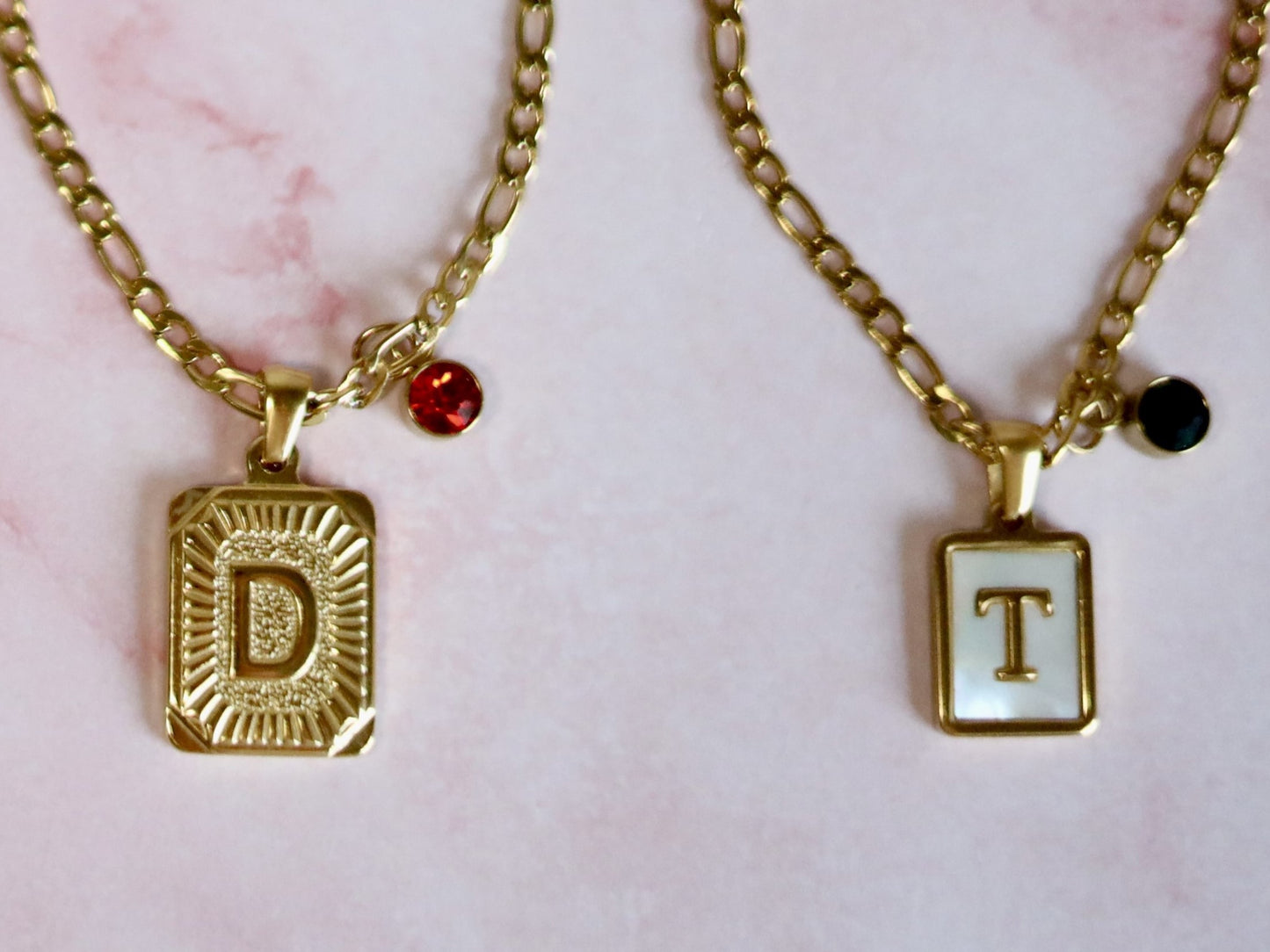 18K Gold Filled Figaro Initial Bracelet in Adjustable Size