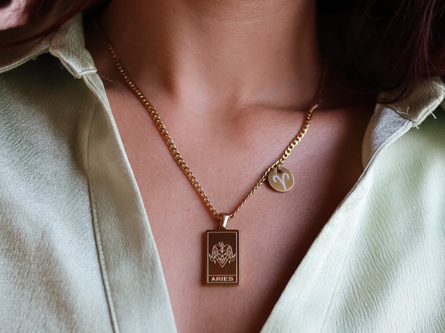 18K Gold Filled Curb Chain Zodiac Sign Pendant Necklace