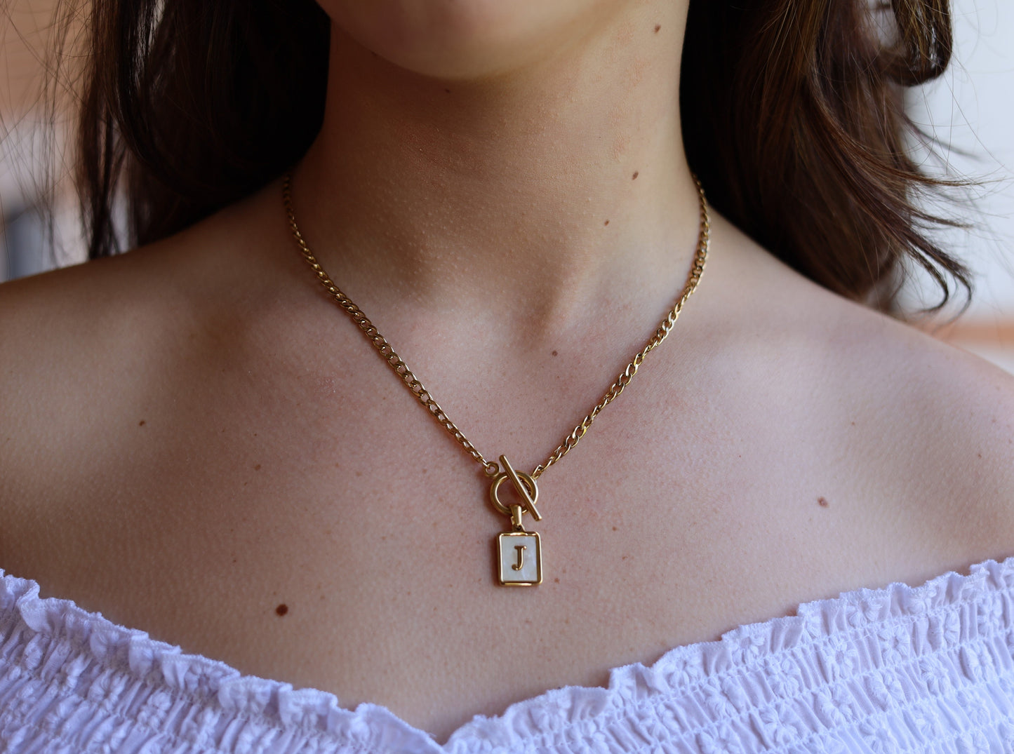 18K Gold Filled Toggle Clasp Curb Chain Initial Necklace