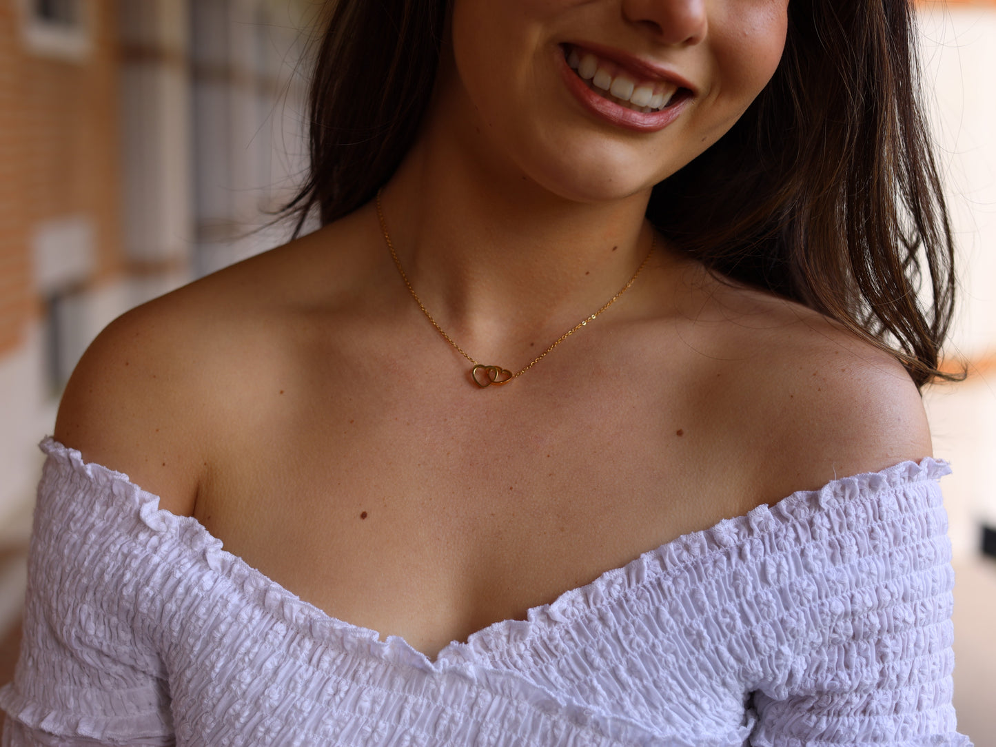 18K Gold Filled Double Heart Link Necklace