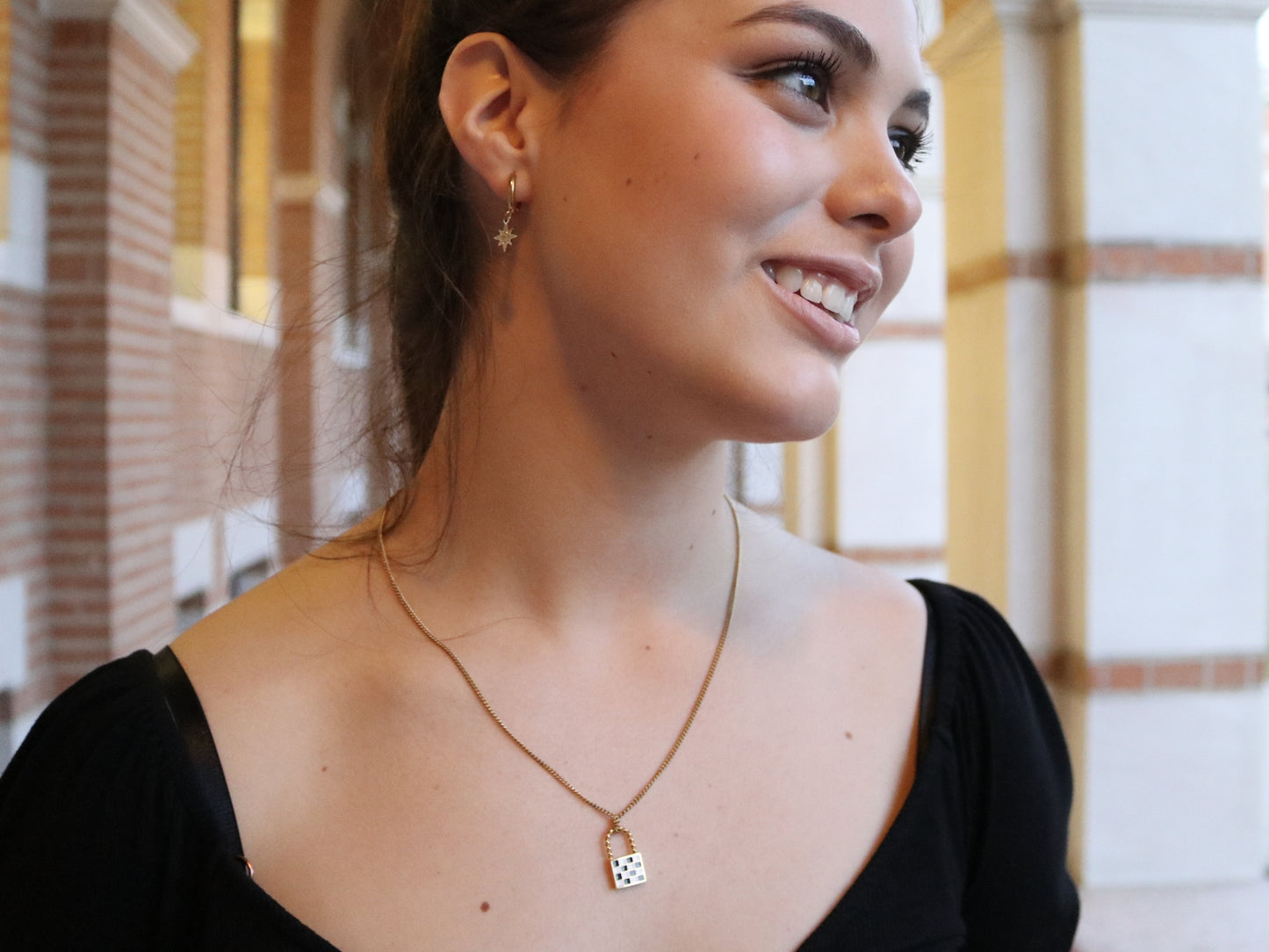 18K Gold Filled Chessboard Padlock Necklace