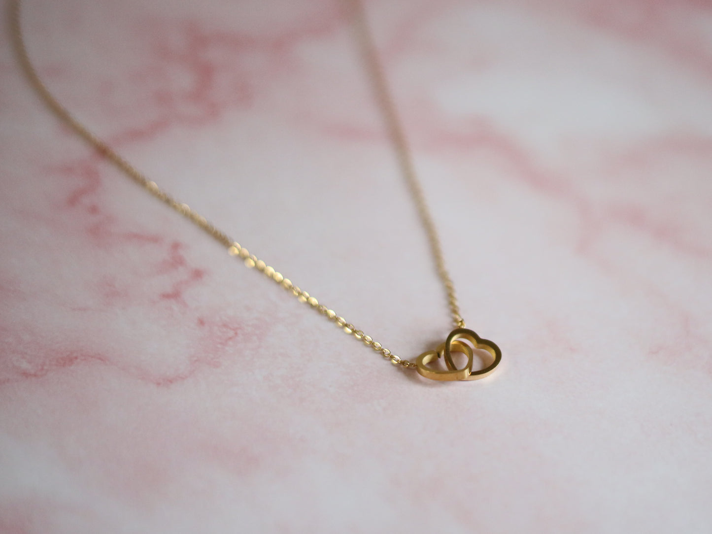 18K Gold Filled Double Heart Link Necklace