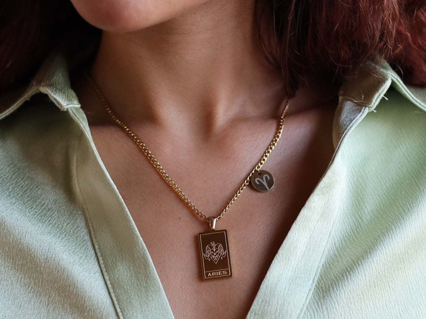 18K Gold Filled Curb Chain Zodiac Sign Pendant Necklace