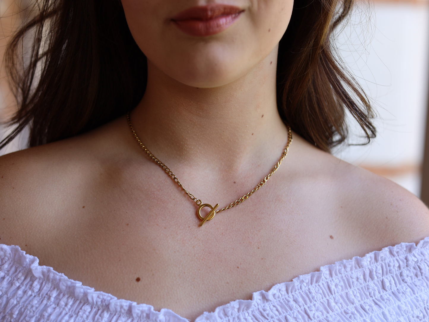 18K Gold Filled Toggle Clasp Curb Chain Initial Necklace