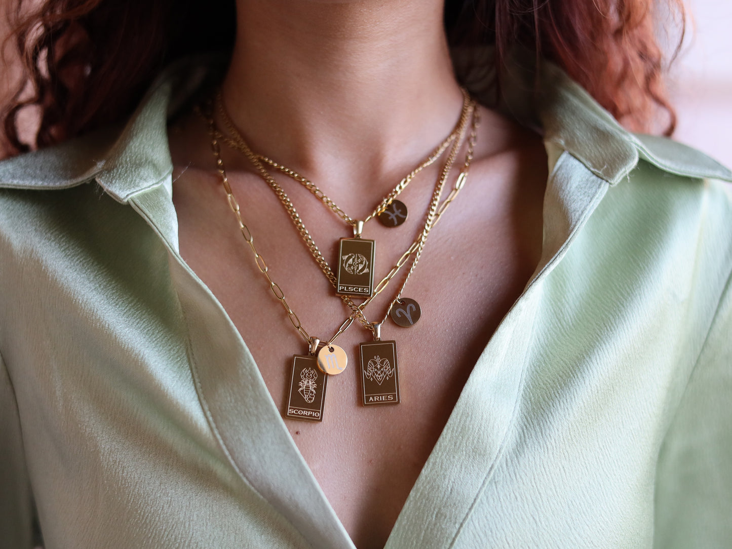 18K Gold Filled Curb Chain Zodiac Sign Pendant Necklace