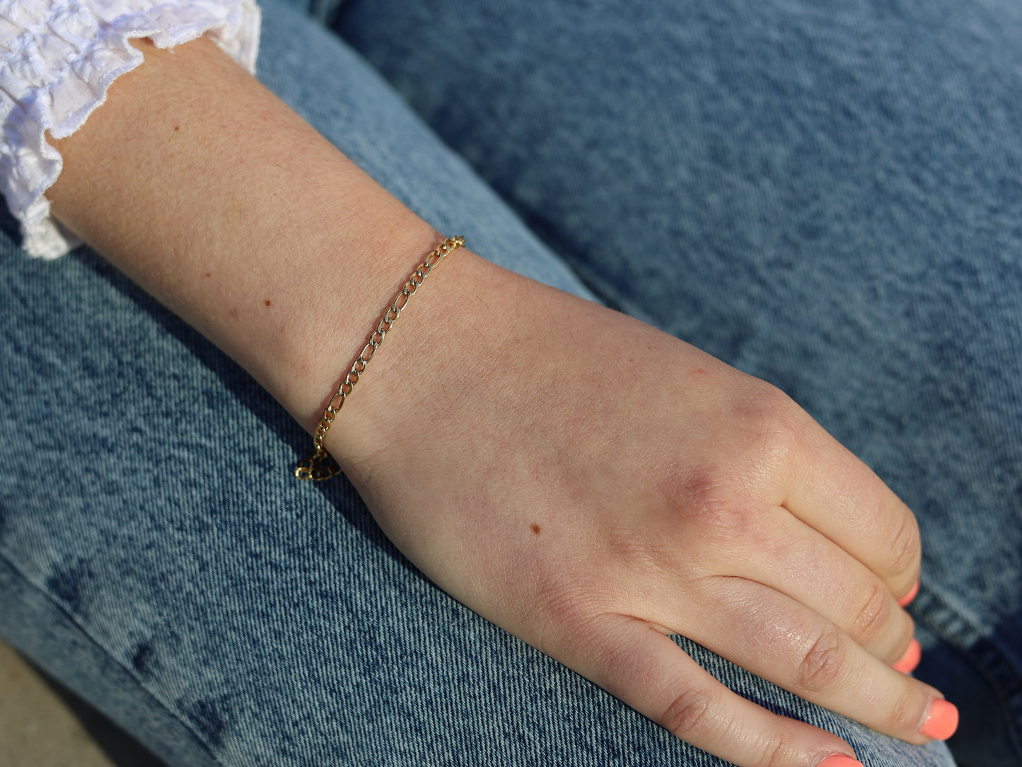 18K Gold Filled Figaro Initial Bracelet in Adjustable Size