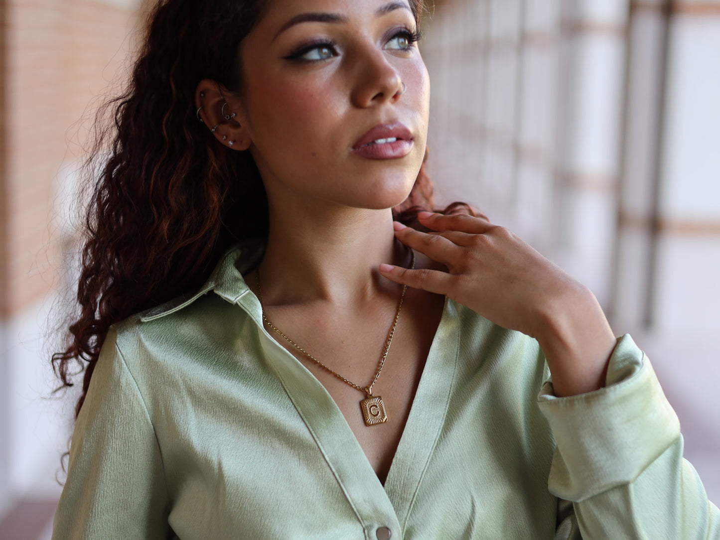 18K Gold Filled Figaro Chain Pearl& Medal Initial Necklace