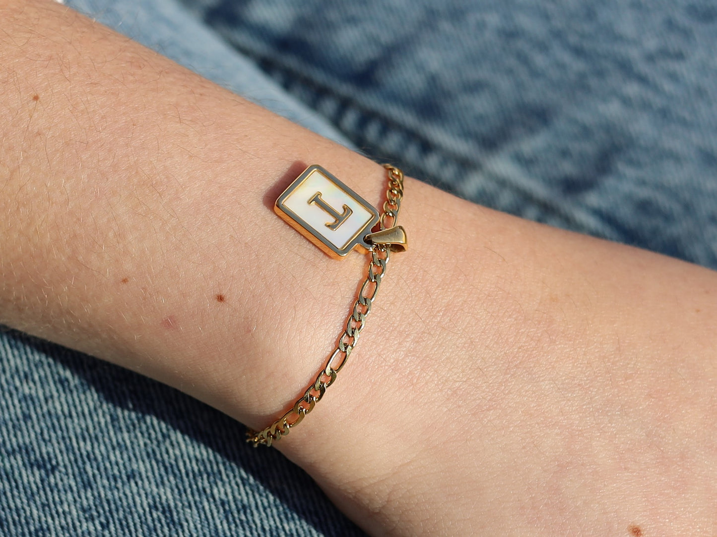 18K Gold Filled Figaro Initial Bracelet in Adjustable Size