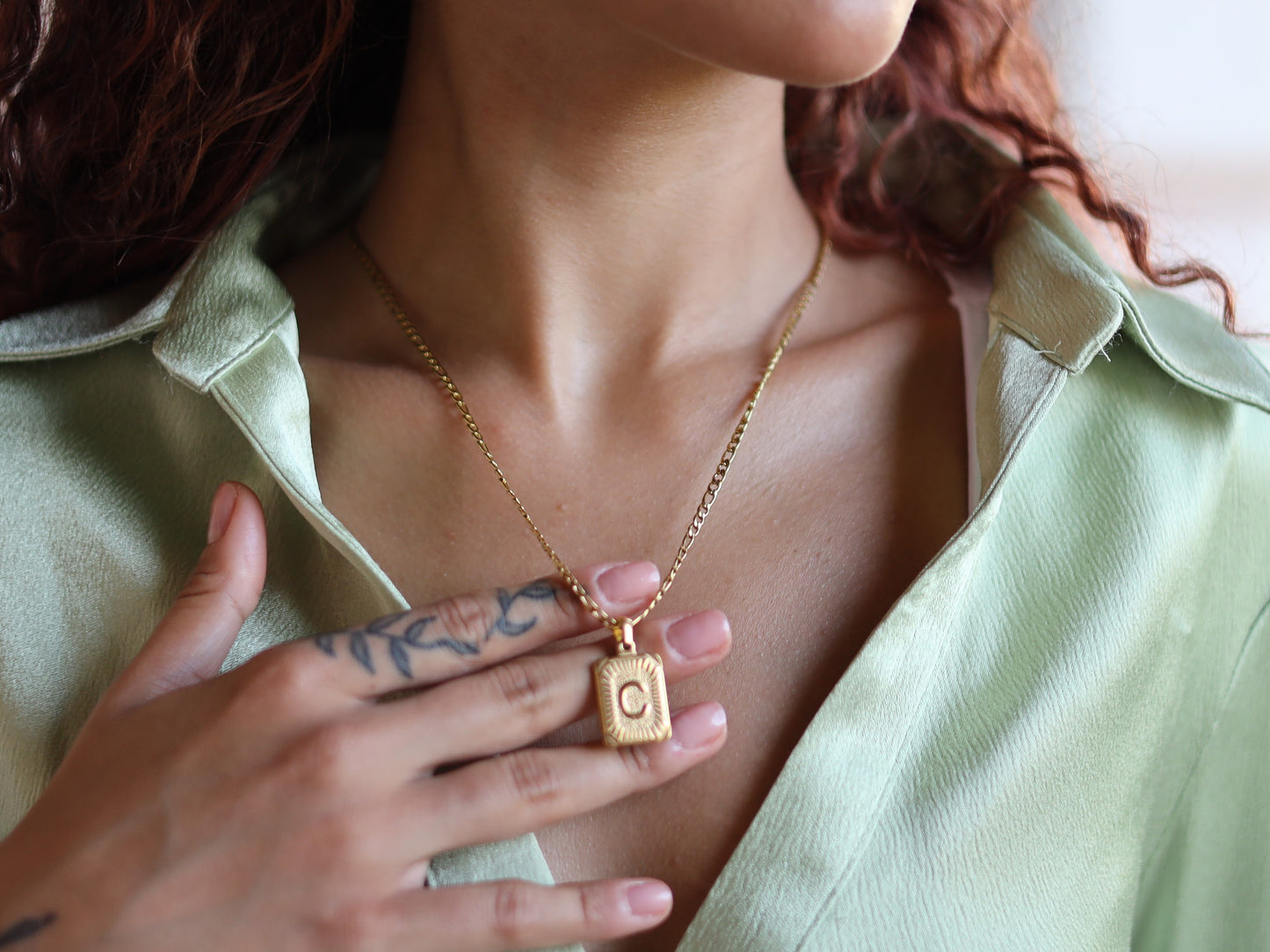 18K Gold Filled Figaro Chain Pearl& Medal Initial Necklace