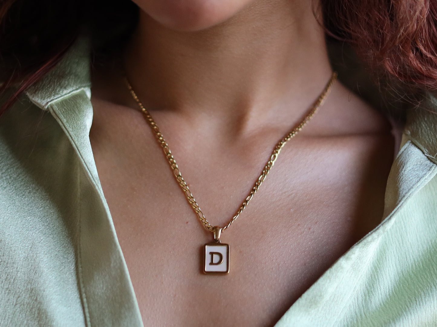 18K Gold Filled Figaro Chain Pearl& Medal Initial Necklace