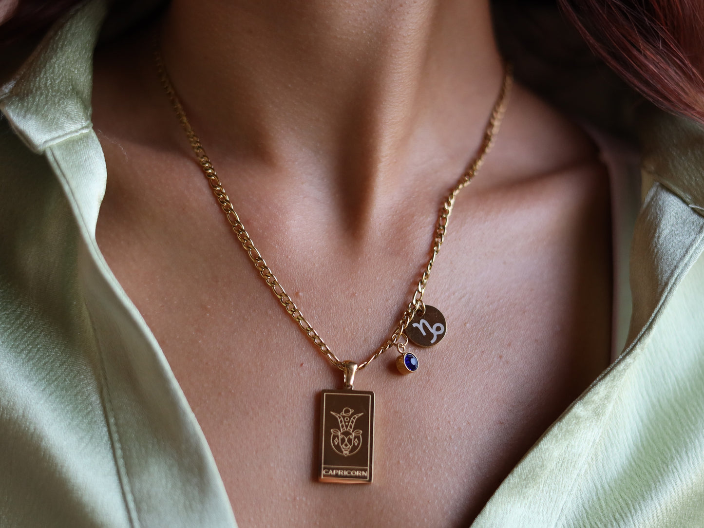 18K Gold Filled Figaro Chain Zodiac Sign Pendant Necklace