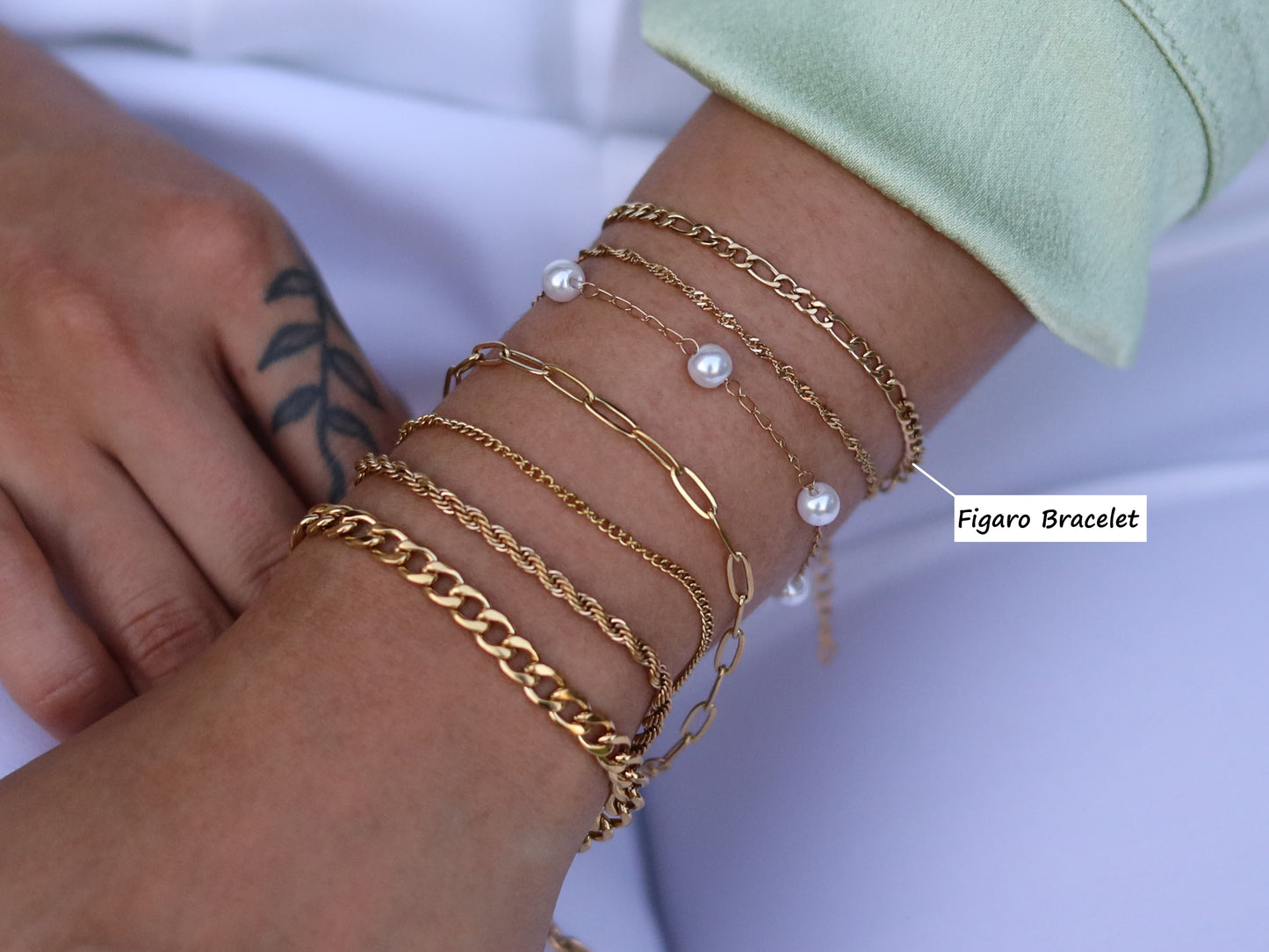 18K Gold Filled Figaro Initial Bracelet in Adjustable Size