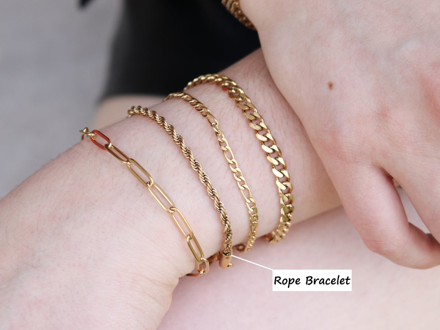 18K Gold Filled Rope Bracelet with Pearl Bead in Adjustable Size