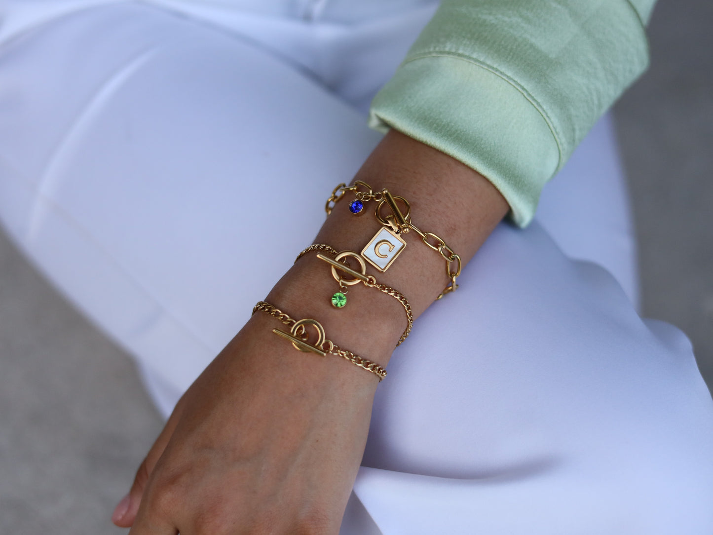 18K Gold Filled Toggle Clasp Amaro Chain Initial Bracelet