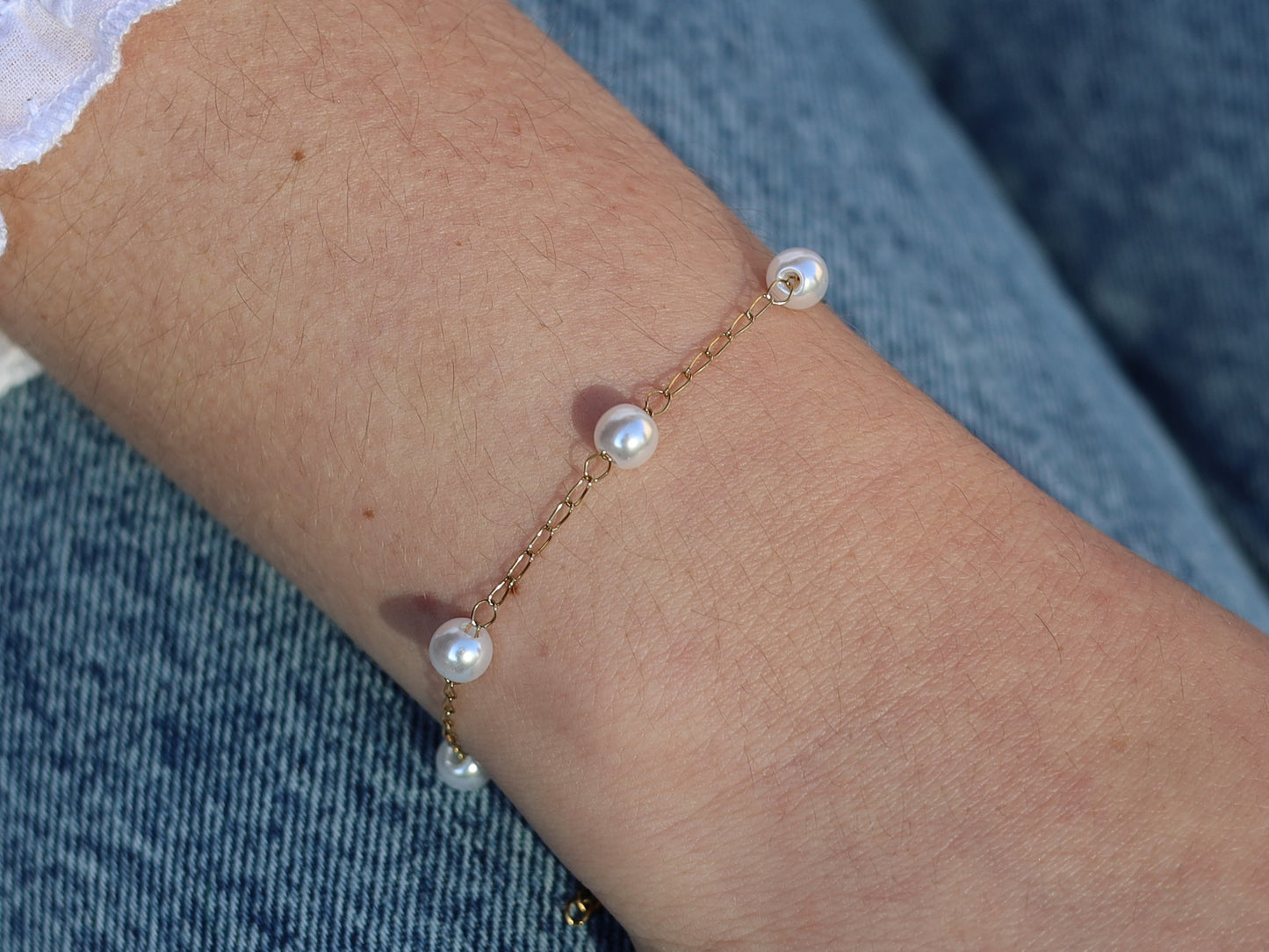 18K Gold Filled Freshwater Pearl Bead Bracelet in Adjustable Size