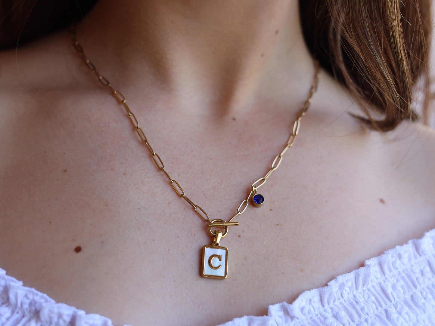 18K Gold Filled Toggle Clasp Paperclip Chain Initial Necklace