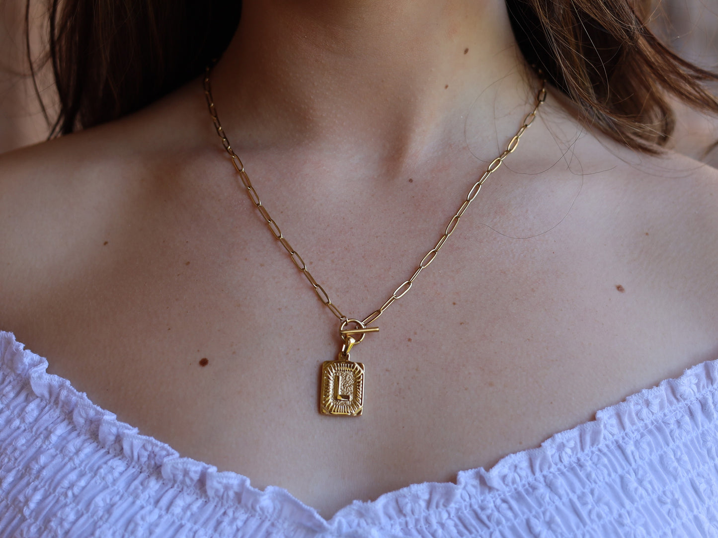 18K Gold Filled Toggle Clasp Paperclip Chain Initial Necklace