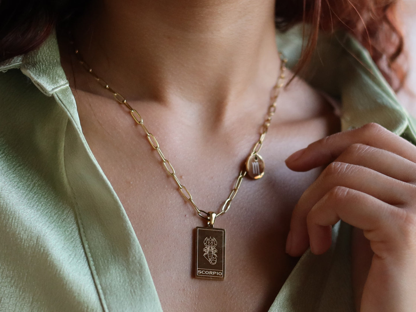 18K Gold Filled Paperclip Chain Zodiac Sign Pendant Necklace