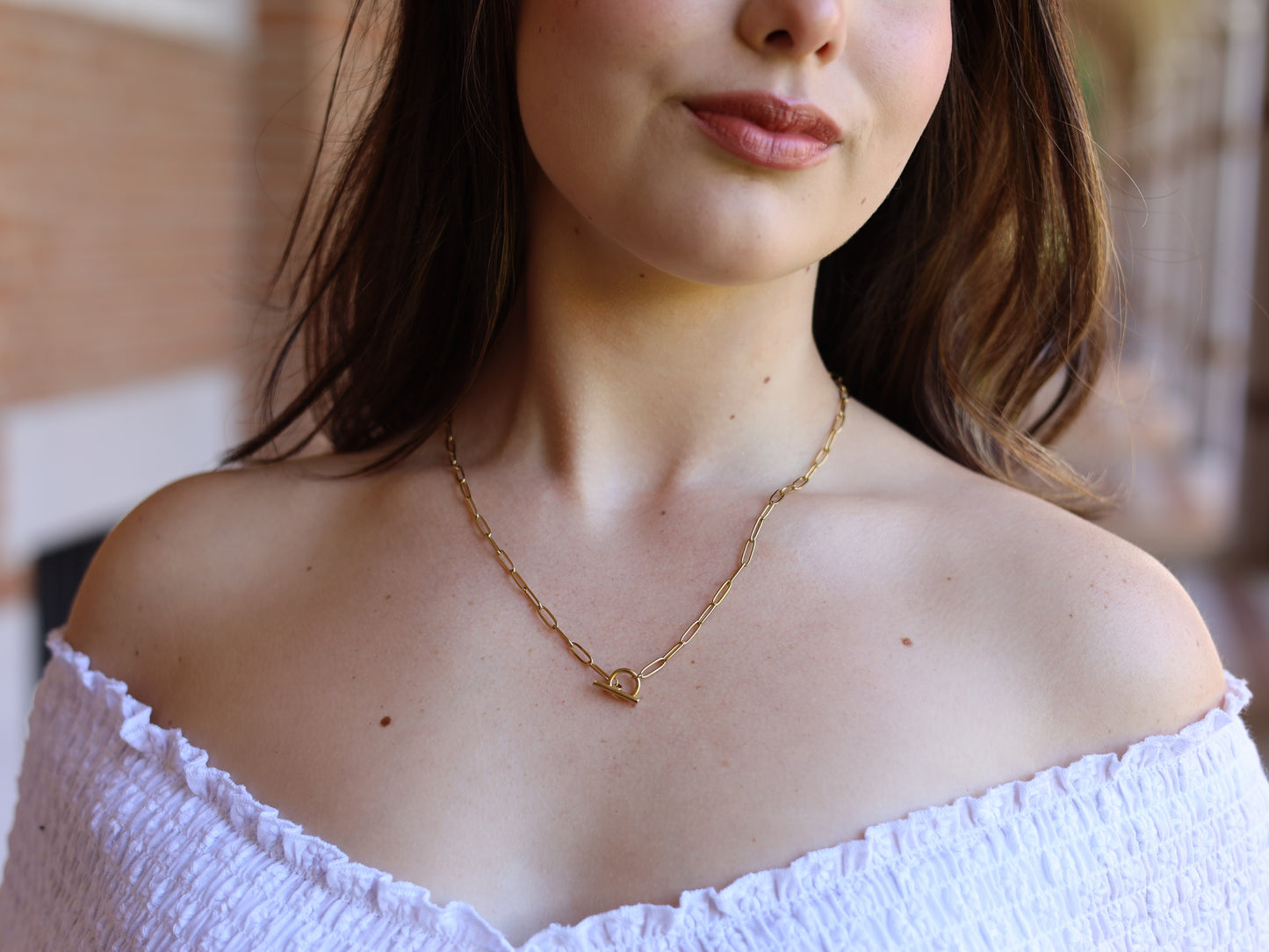 18K Gold Filled Toggle Clasp Paperclip Chain Initial Necklace