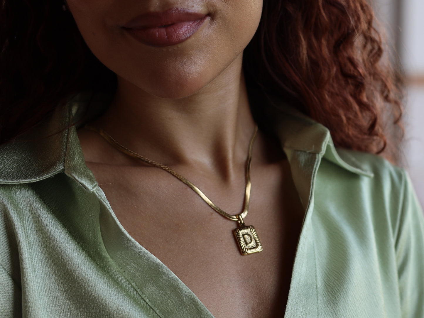 18K Gold Filled Snake Chain Pearl& Medal Initial Necklace