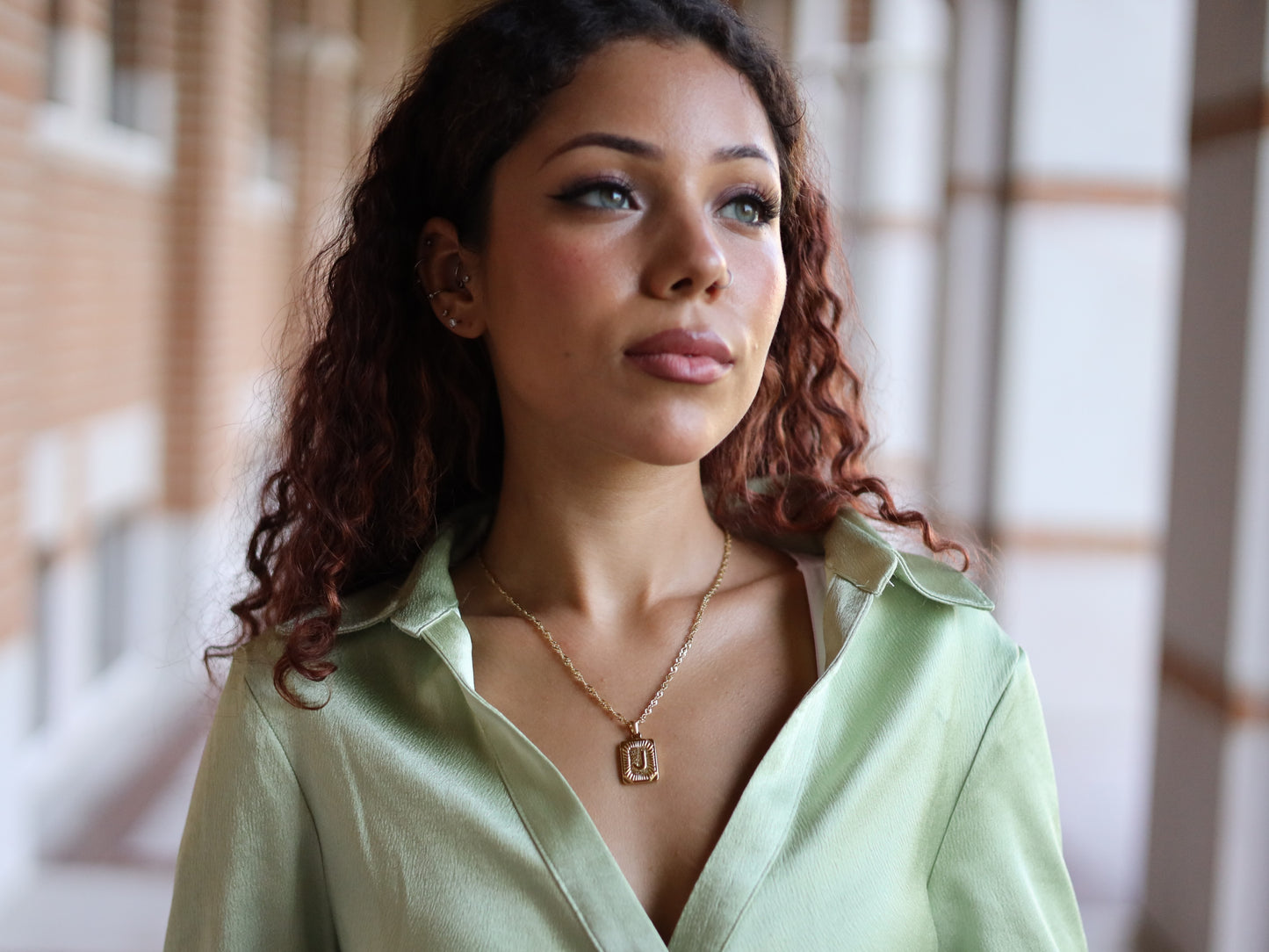 18K Gold Filled Twist Chain Pearl& Medal Initial Necklace