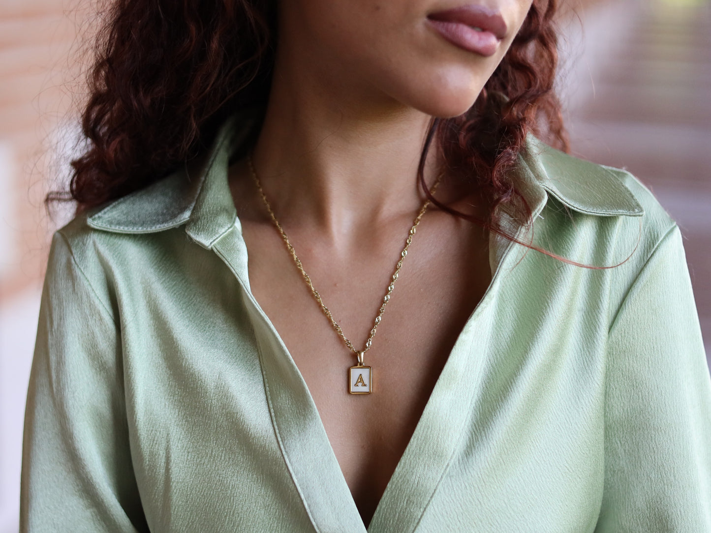 18K Gold Filled Twist Chain Pearl& Medal Initial Necklace