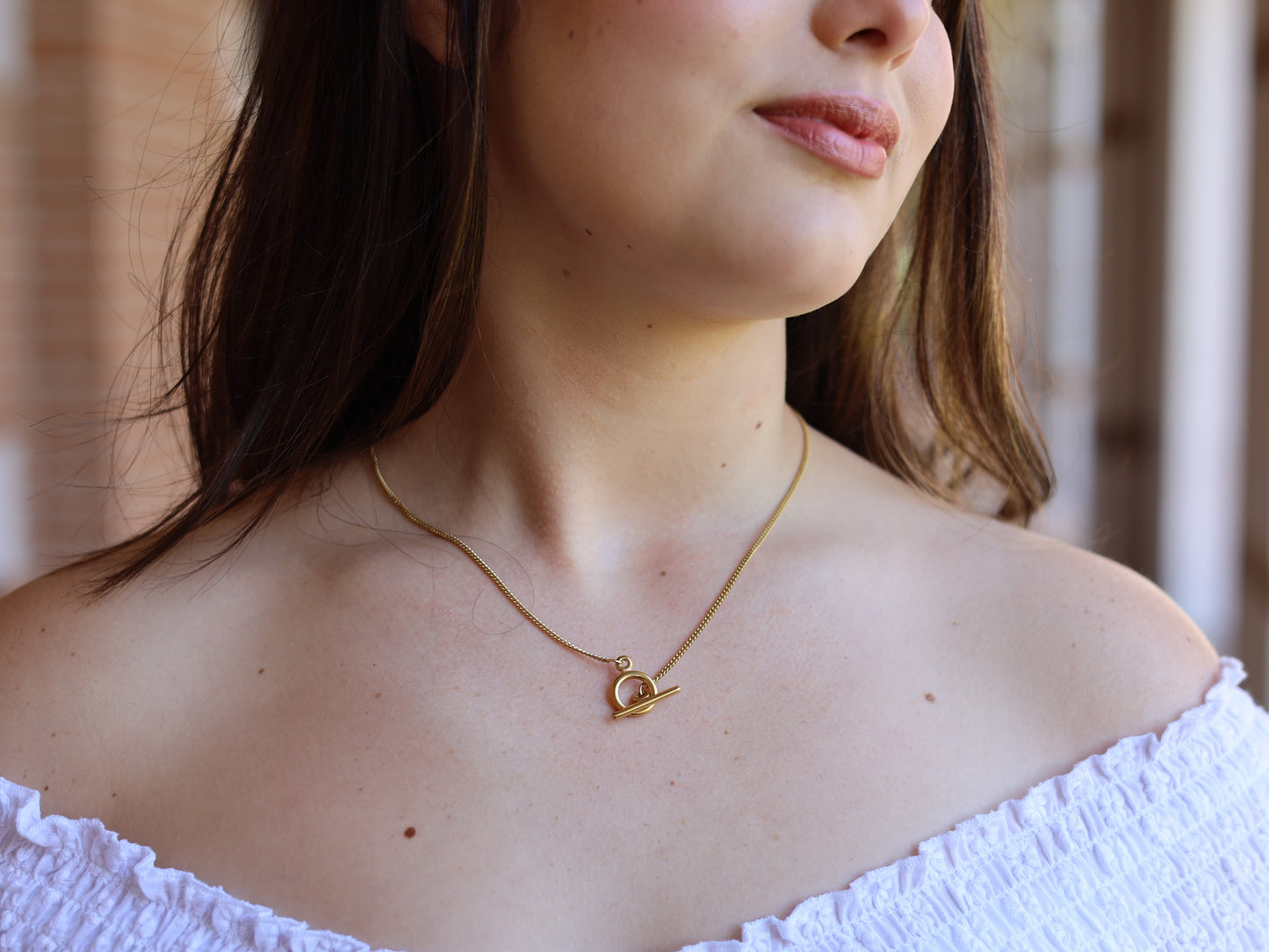 18K Gold Filled Toggle Clasp Vine Chain Initial Necklace