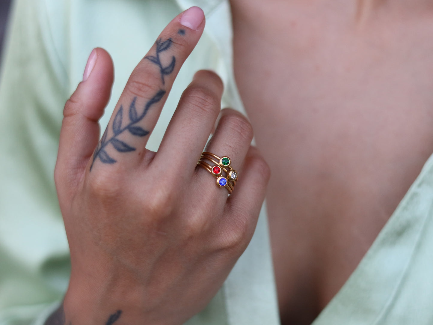 18K Gold Filled Emerald, Ruby, Sapphire, Cubic Zirconia Birthstone Ring