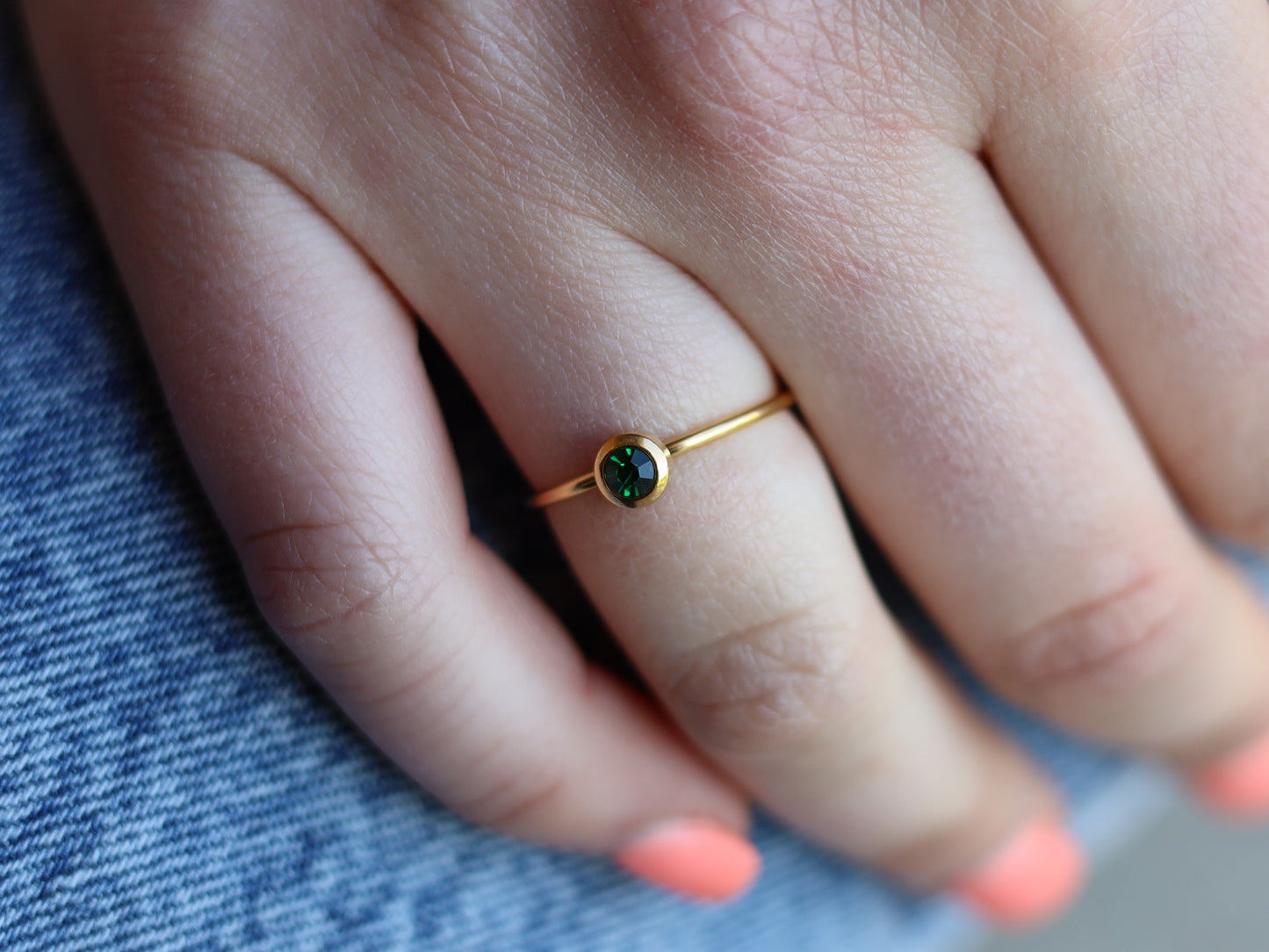 18K Gold Filled Emerald, Ruby, Sapphire, Cubic Zirconia Birthstone Ring