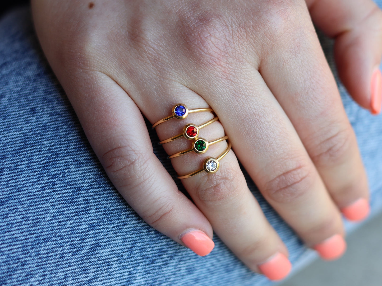 18K Gold Filled Emerald, Ruby, Sapphire, Cubic Zirconia Birthstone Ring