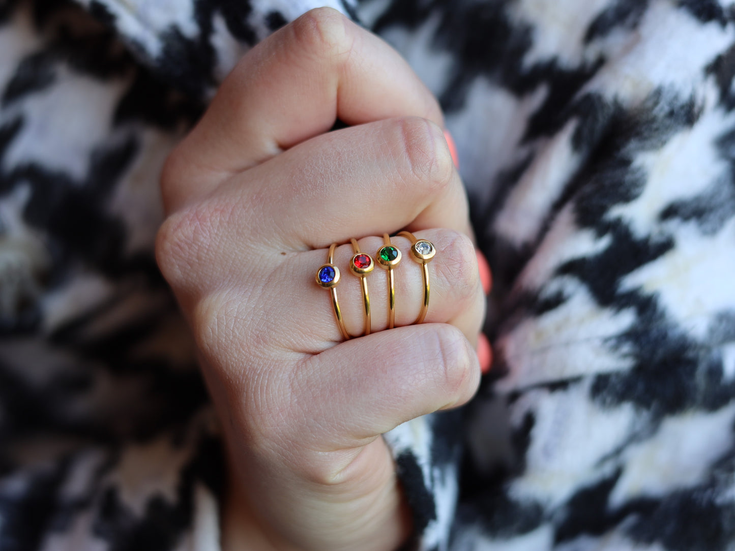 18K Gold Filled Emerald, Ruby, Sapphire, Cubic Zirconia Birthstone Ring