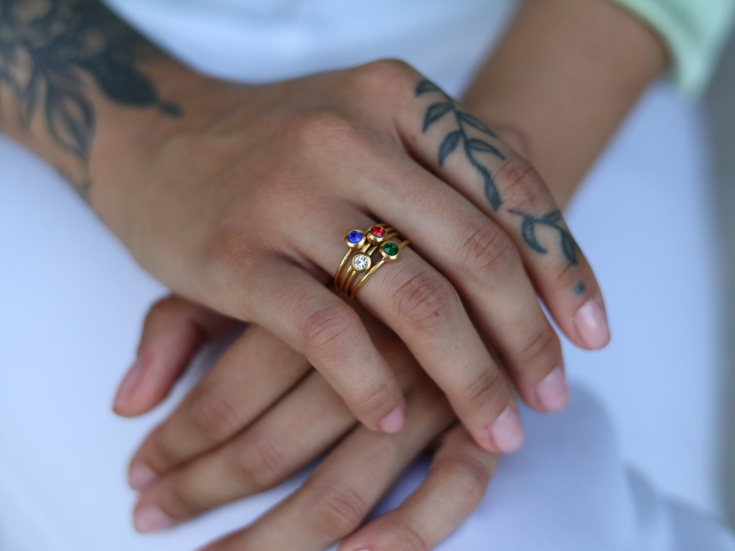 18K Gold Filled Emerald, Ruby, Sapphire, Cubic Zirconia Birthstone Ring