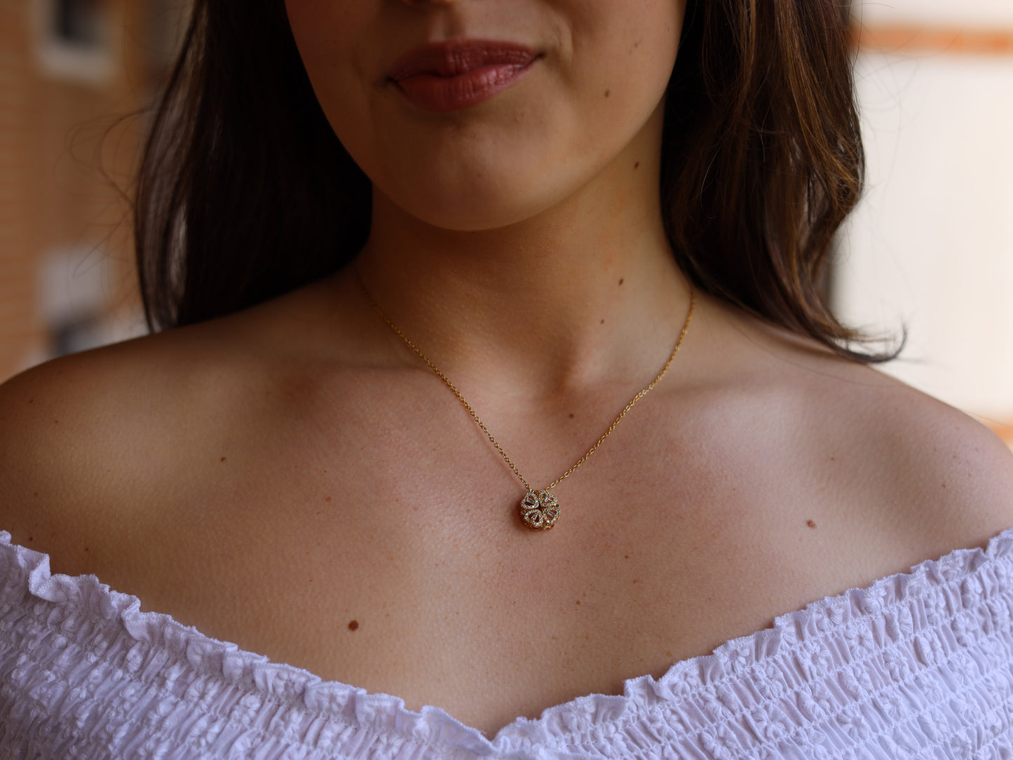 18K Gold Filled 4 Heart Leaf& Flower Necklace