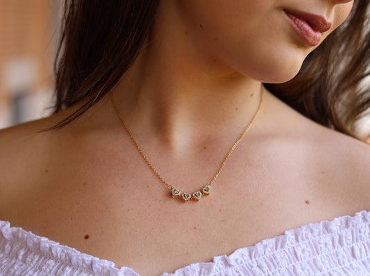 18K Gold Filled 4 Heart Leaf& Flower Necklace