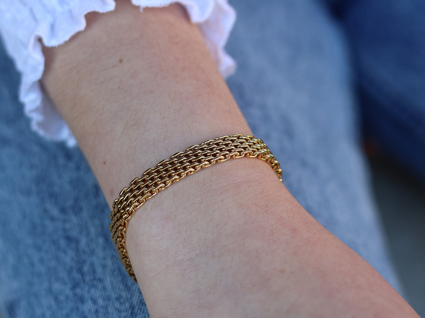 18K Gold Filled Vintage Mesh Bracelet in Adjustable Size