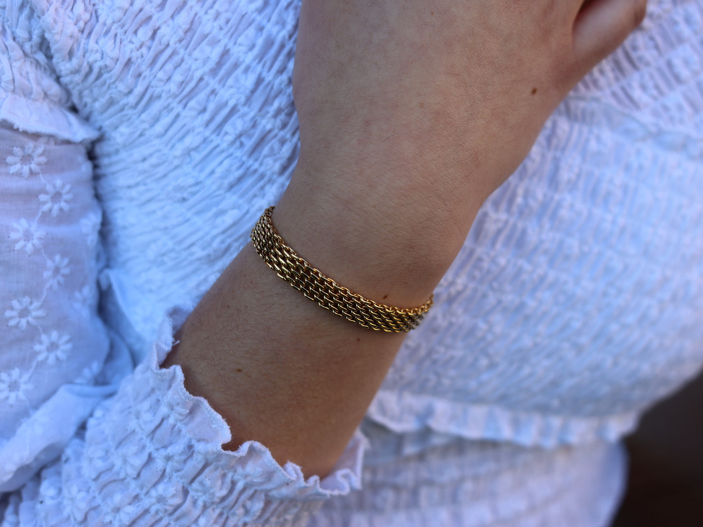 18K Gold Filled Vintage Mesh Bracelet in Adjustable Size