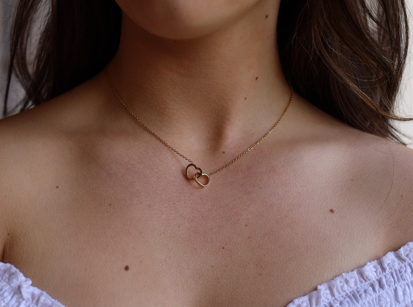 18K Gold Filled Double Heart Link Necklace