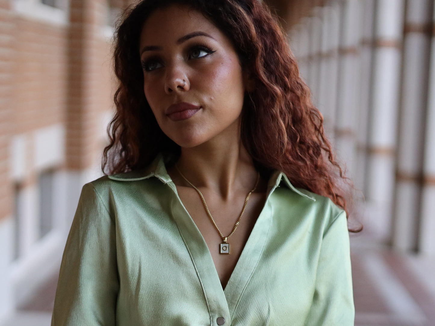 18K Gold Filled Curb Chain Pearl& Medal Initial Necklace