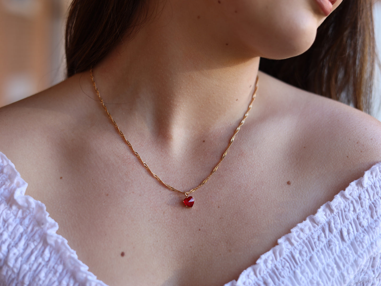 18K Gold Filled Ruby Heart Necklace& Earring of Jewelry Set