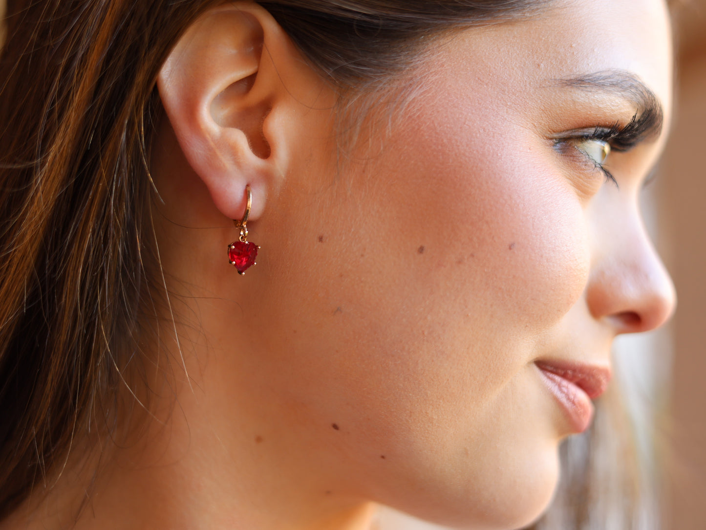 18K Gold Filled Ruby Heart Necklace& Earring of Jewelry Set