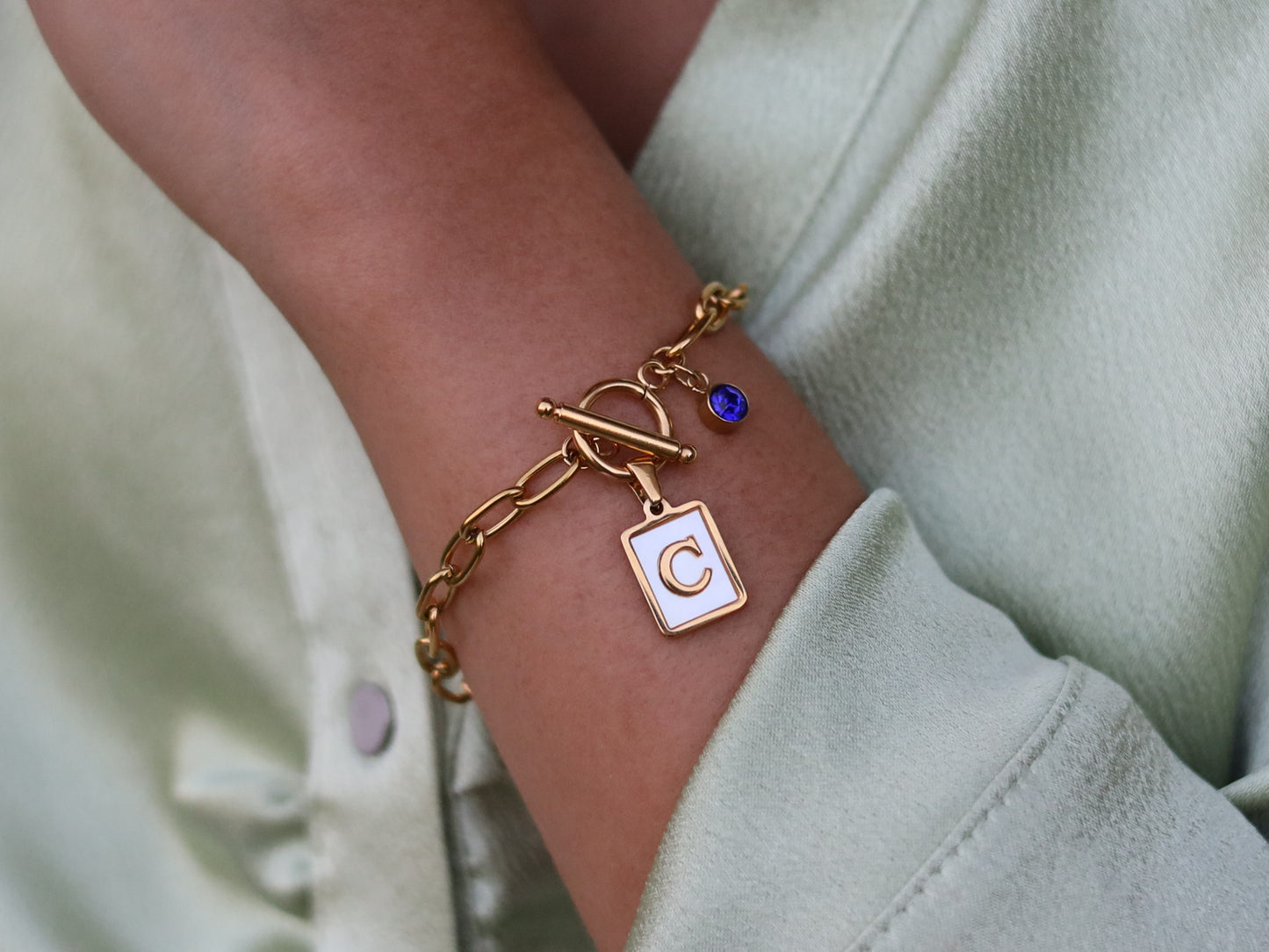 18K Gold Filled Medal& Pearl Letter Charm