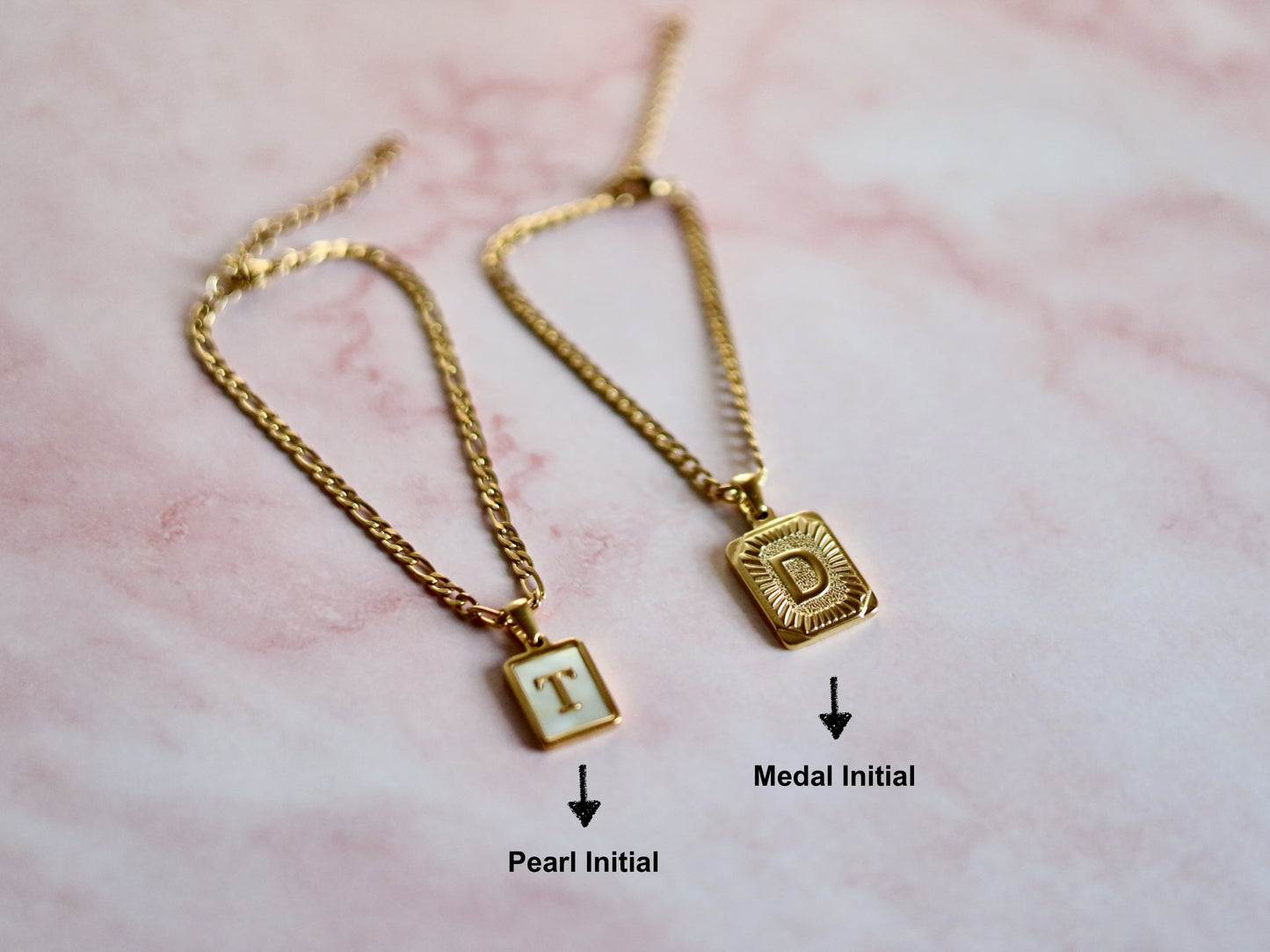 18K Gold Filled Medal& Pearl Letter Charm