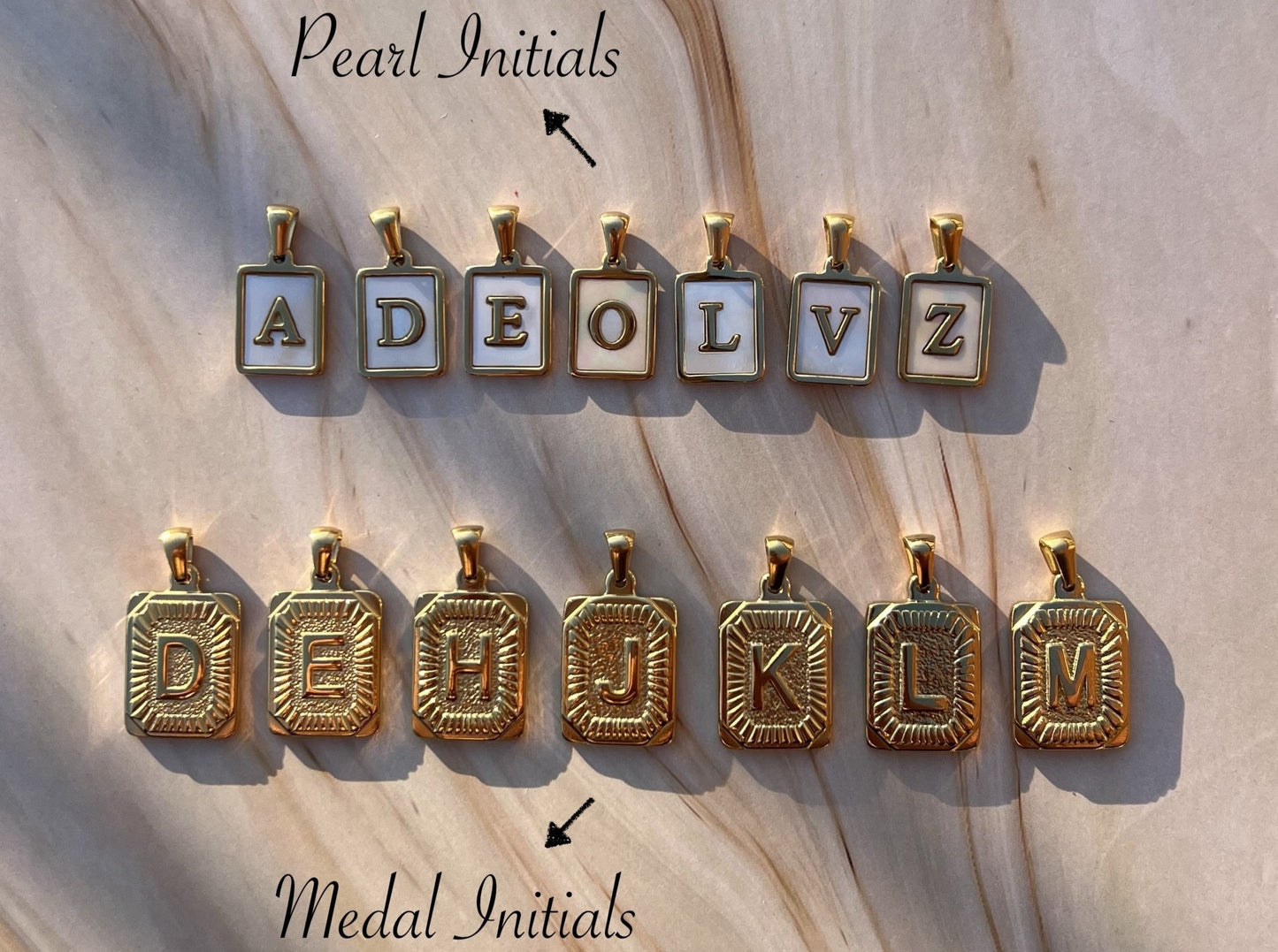 18K Gold Filled Medal& Pearl Letter Charm