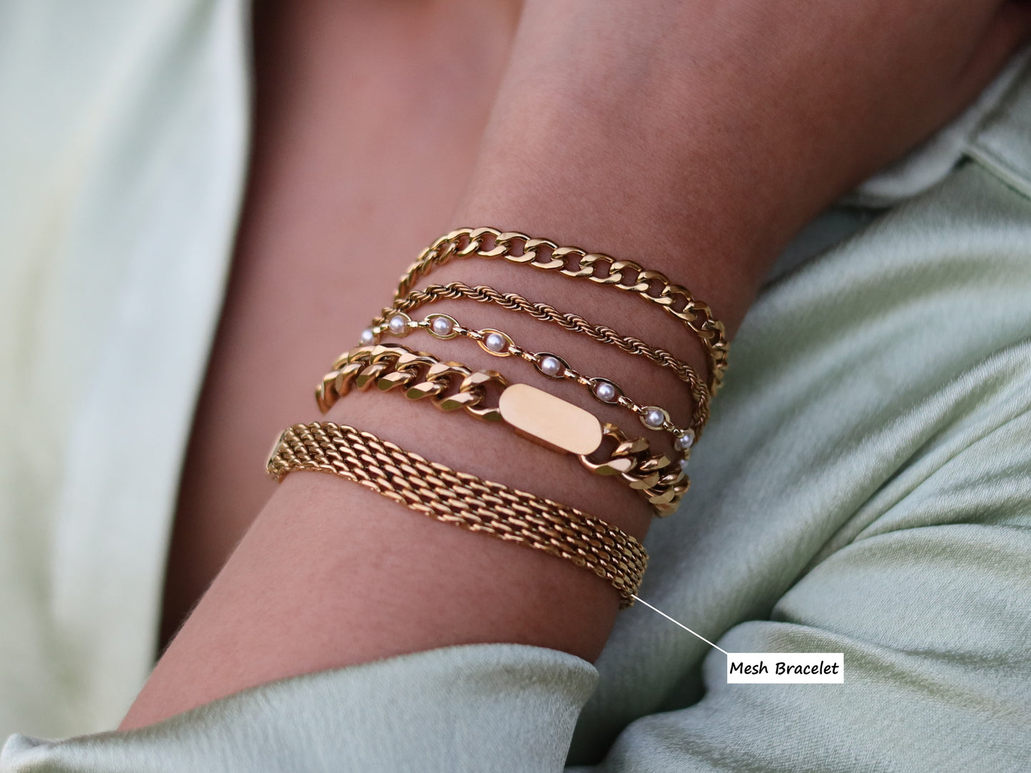 18K Gold Filled Vintage Mesh Bracelet in Adjustable Size