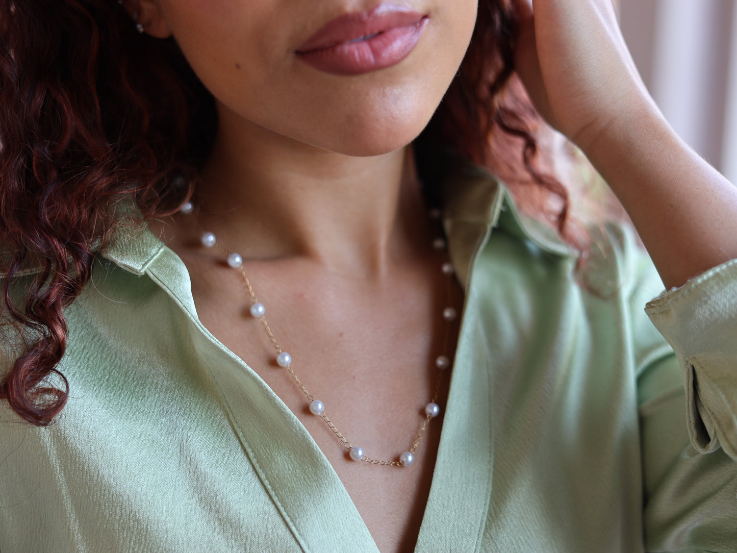 18K Gold Filled Pearl Bead Chain Pearl& Medal Initial Necklace