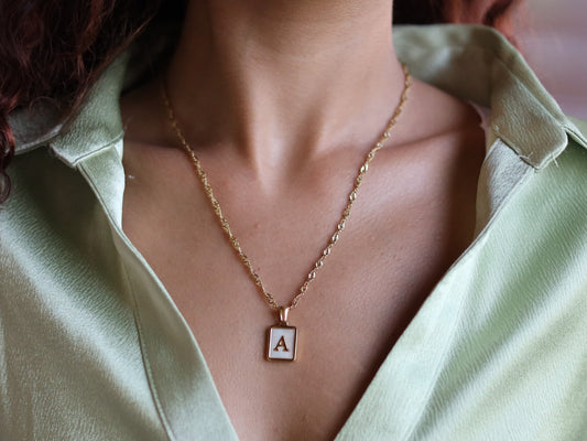 18K Gold Filled Twist Chain Pearl& Medal Initial Necklace
